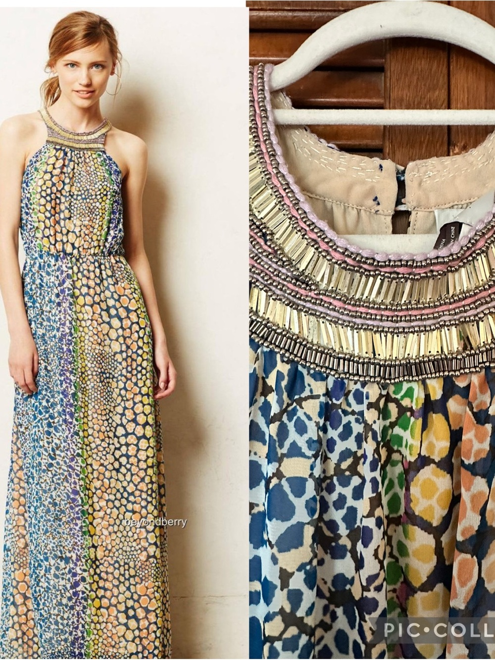 HD in Paris for Anthropologie Mayacamas Beaded Halter Dress size 12